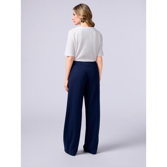 Oltre - Pantaloni palazzo in punto milano - Blu