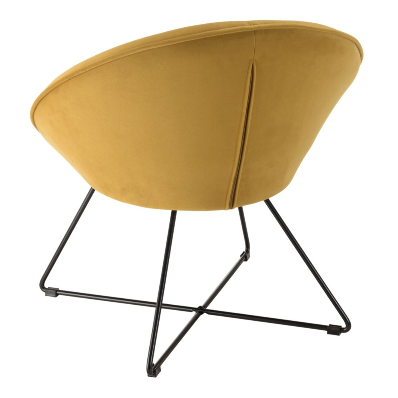 AGATHE - Fauteuil tissu velours jaune moutarde pieds croisés métal noir