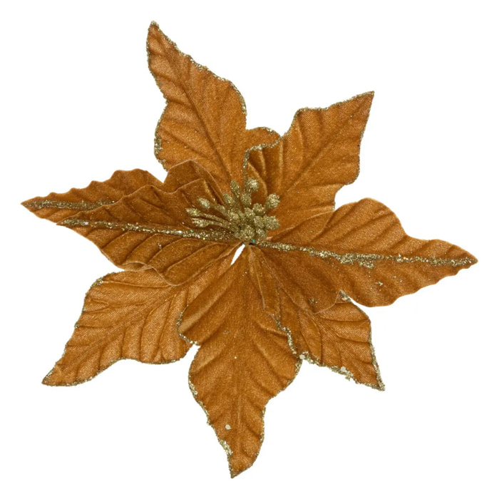 Poinsettia velours cuivre à pince 20cm