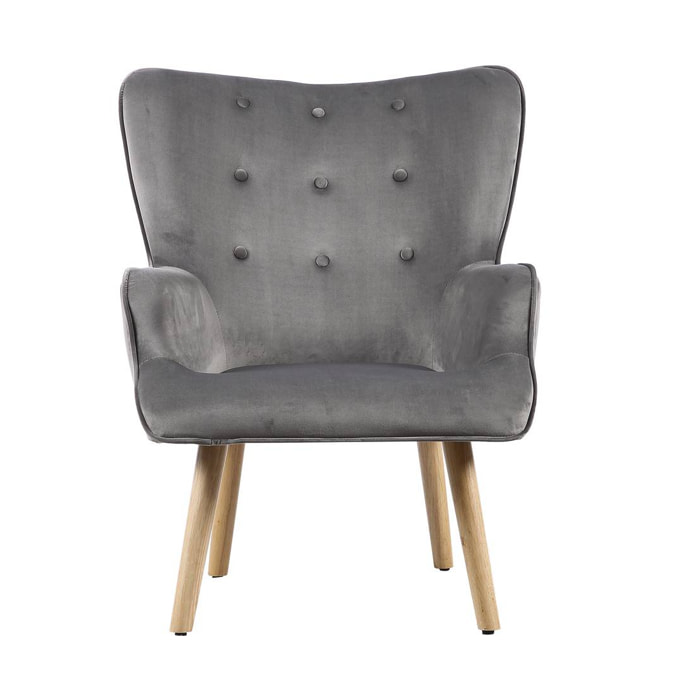 Fauteuil style scandinave velours "Odense" - 73 x 81 x 92.5 cm - 1 place - Gris