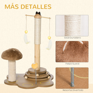 Rascador de Gatos con Postes Sisal Seta Pista con Bolas Madera y Juego Colgante