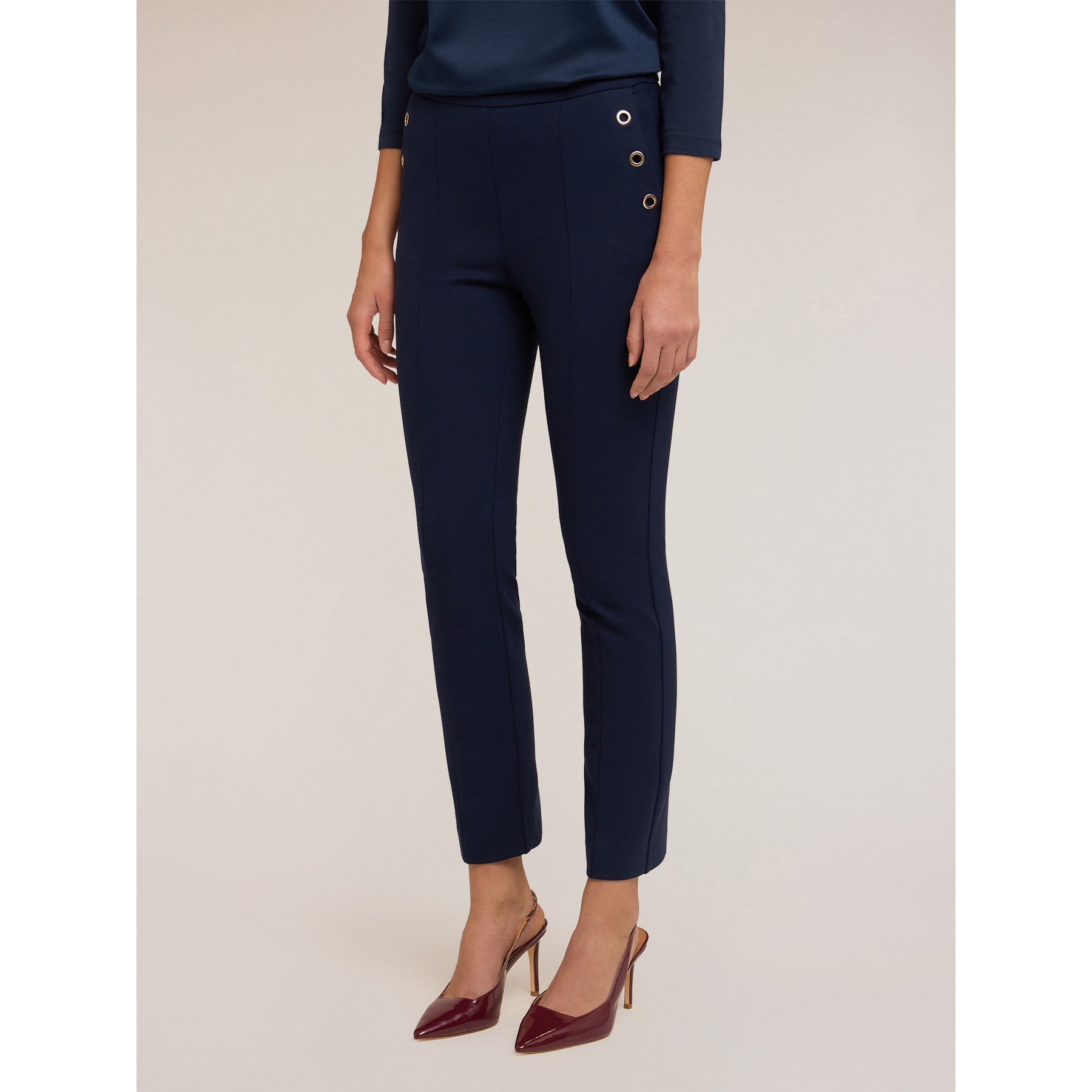 Motivi - Pantaloni regular con motivo occhielli - Blu