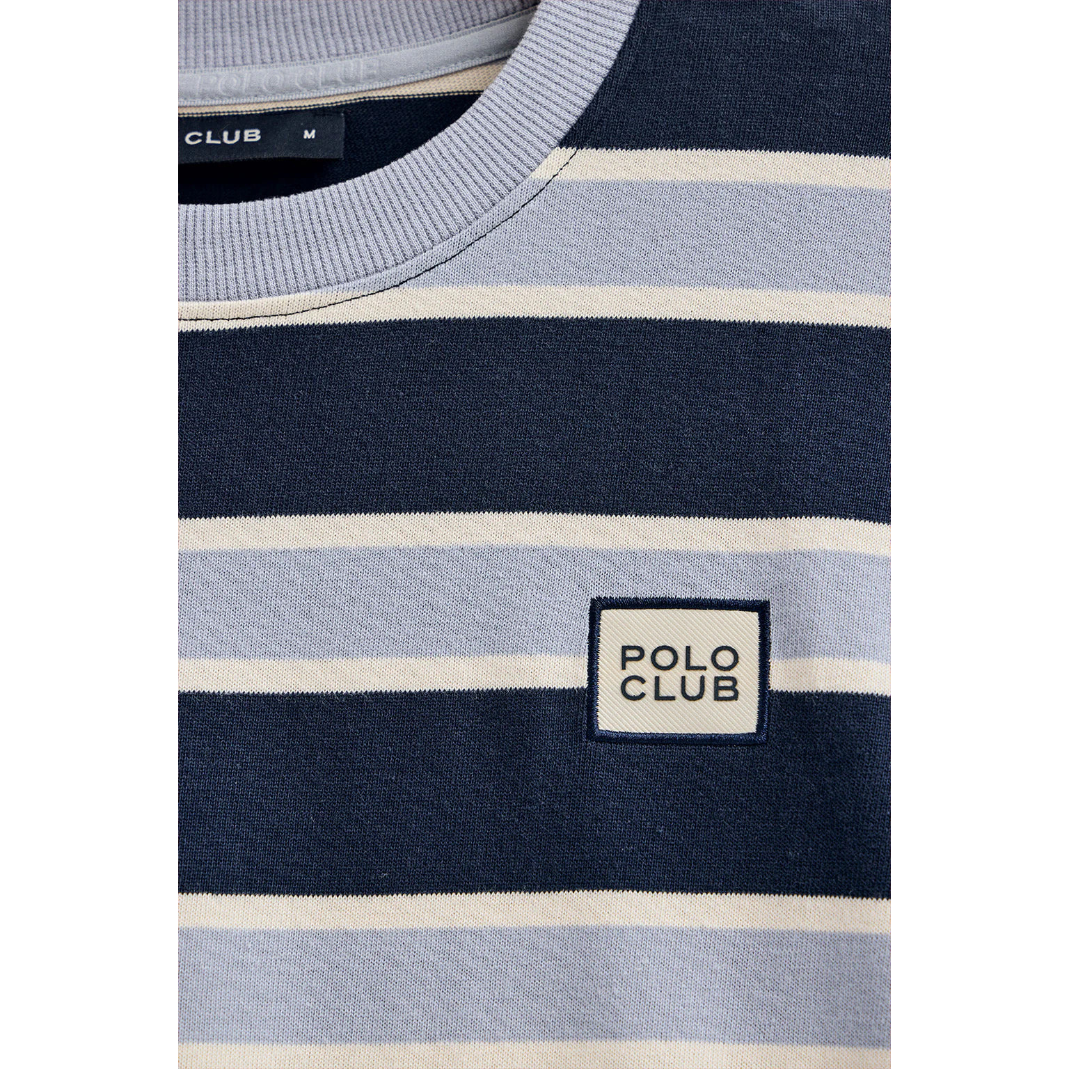 Camiseta azul de rayas con logo engomado Polo Club