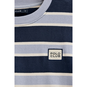 Camiseta azul de rayas con logo engomado Polo Club