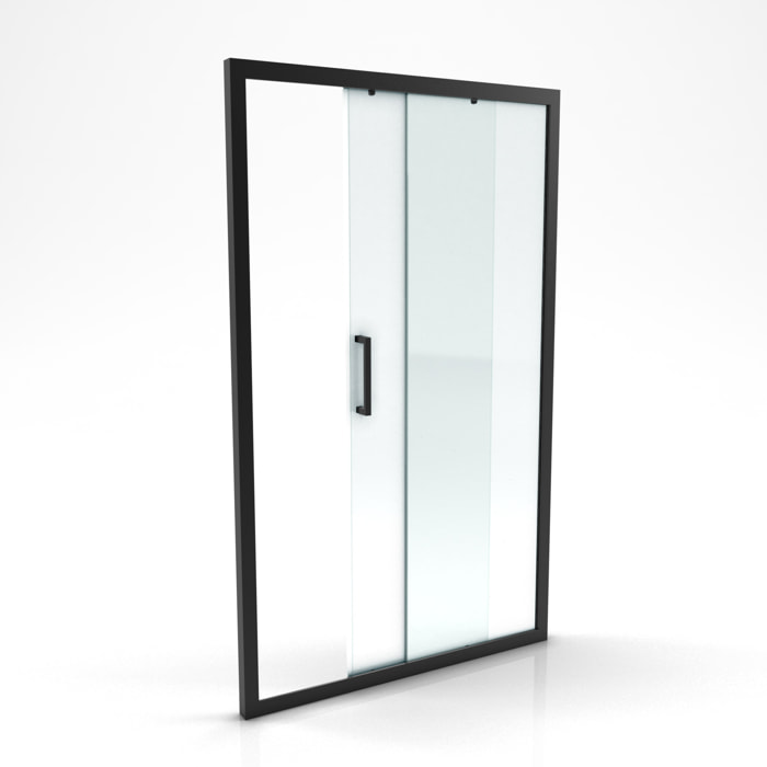 Porte de douche coulissante 140x200 cm - Verre transparent - Profilé Noir - CRUSH