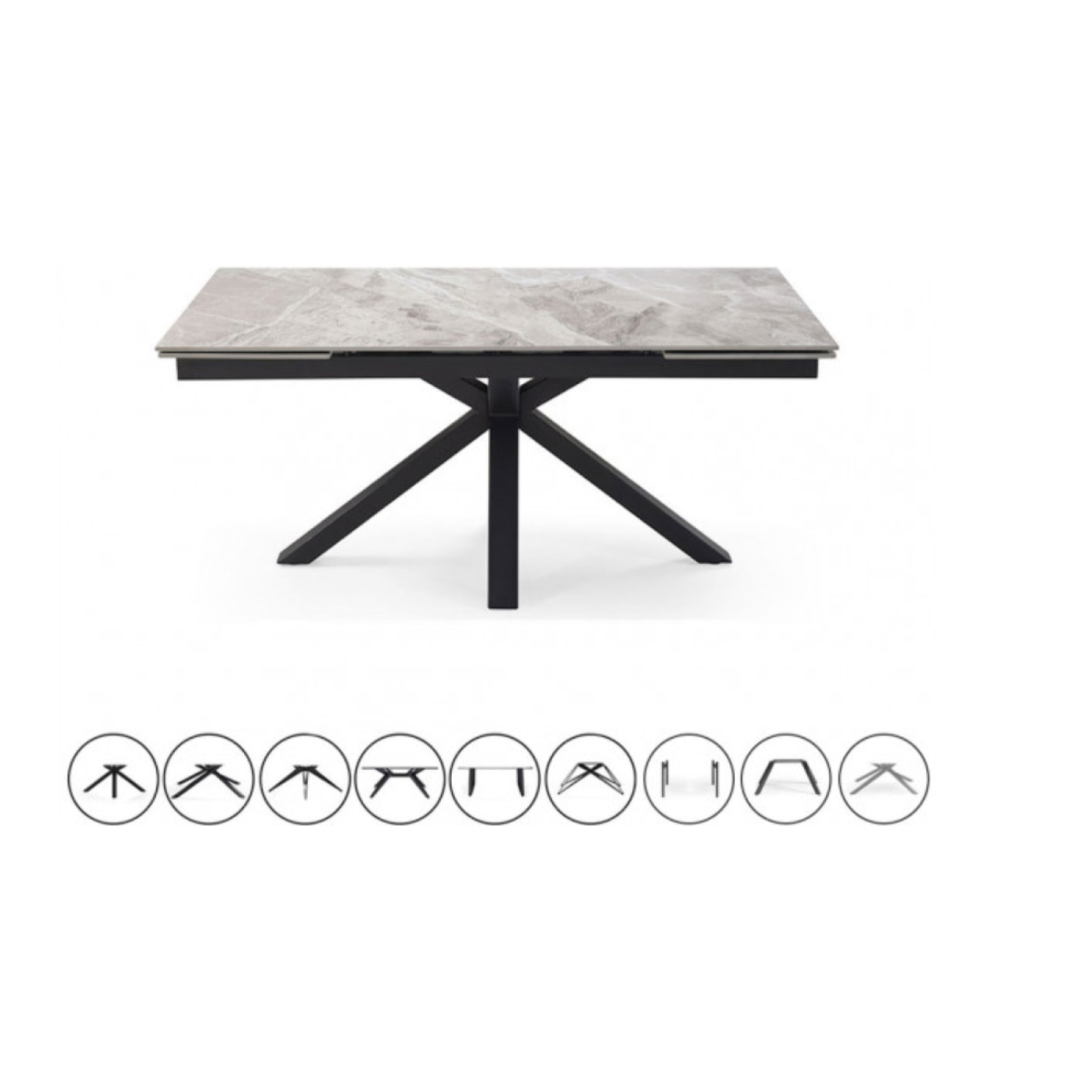 Table extensible en céramique gris brillant L160/240cm - 9 piètements - UNIK