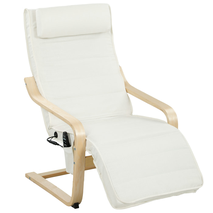 Fauteuil de relaxation massant chauffant style nordique repose-pieds ajustable bois crème