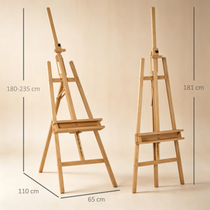 Caballete de Pintura Plegable, 235 cm, Caballete de Madera con Altura y Ángulo Ajustables, Estante Inferior, para Adultos, Artistas, Pintor, Estudiantes, Natural