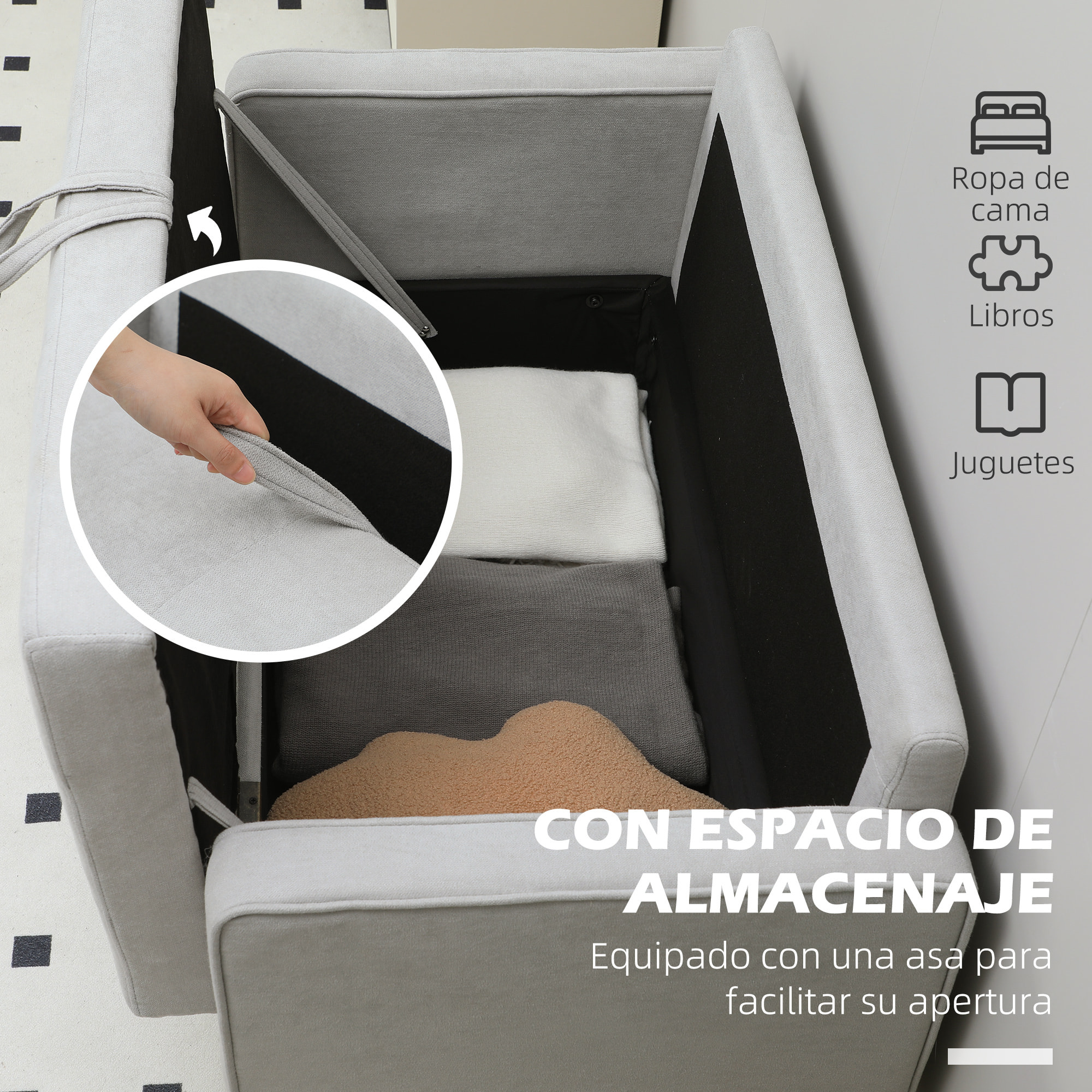 Sofá de 2 Plazas con Espacio de Almacenamiento, Sofá Moderno de Terciopelo con Patas de Madera, Respaldo Capitoné, para Salón, Dormitorio, Oficina, 117x62x78 cm, Gris Claro