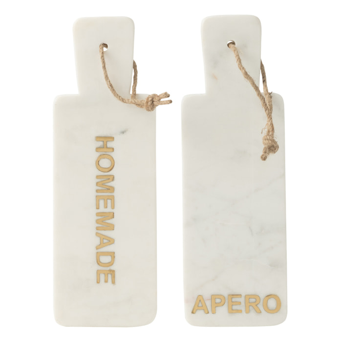 J-Line planche à fromage Rectangle Apero/Homemade Marbre - pierre - blanc - 2 pcs
