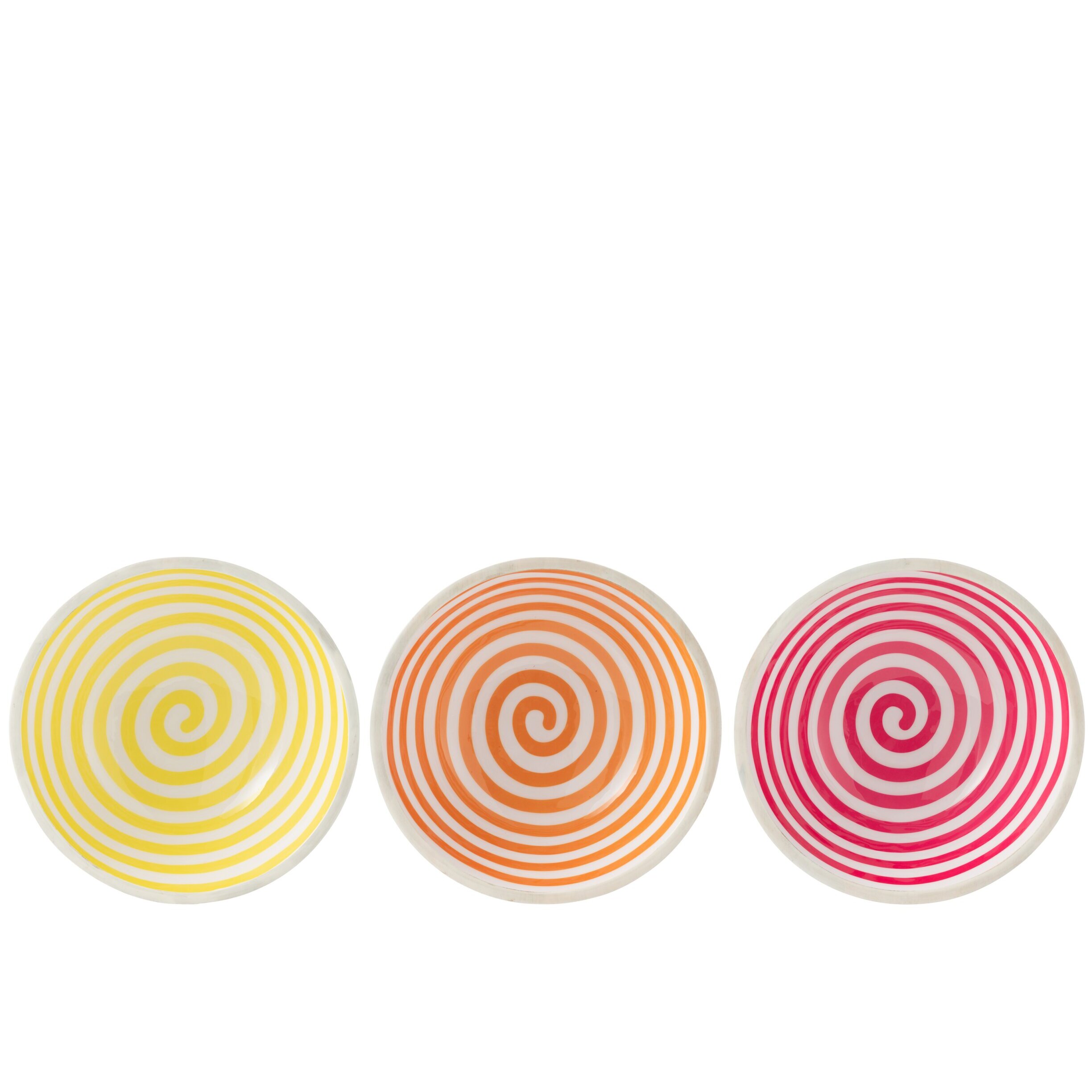 J-Line Bol Spirale Bois De Manguier Rose/Orange/Jaune Large Assortiment De 3