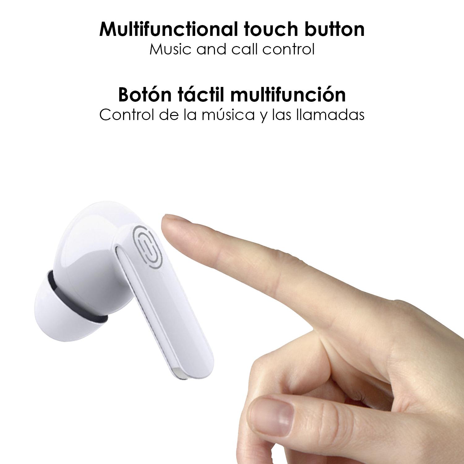 Cuffie TWS Y113 Bluetooth 5.1, comandi touch, base di ricarica da 200 mAh.