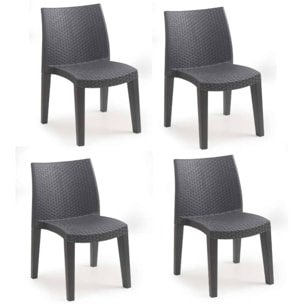 Sedia da esterno Ravenna, Seduta da giardino, Sedia per tavolo da pranzo, Poltrona outdoor effetto rattan, 100 % Made in Italy, Set da 4, Cm 48x55h86, Antracite