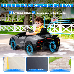 Coche Eléctrico para Niños de +3 Años Lamborghini Autentica Coche Eléctrico con Batería 12V Mando a Distancia Faros Bocina Arranque Suave y Música MP3 Gris