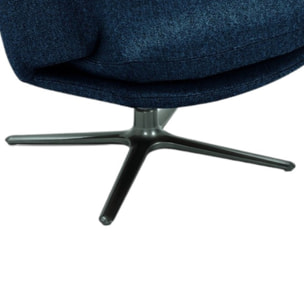 Poltrona girevole NEW ARLEY in tessuto blu notte e base in metallo