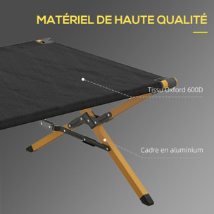 Lit de camp pliable dim. 196L x 64l x 45H cm - pochette rangement - alu jaune Oxford noir