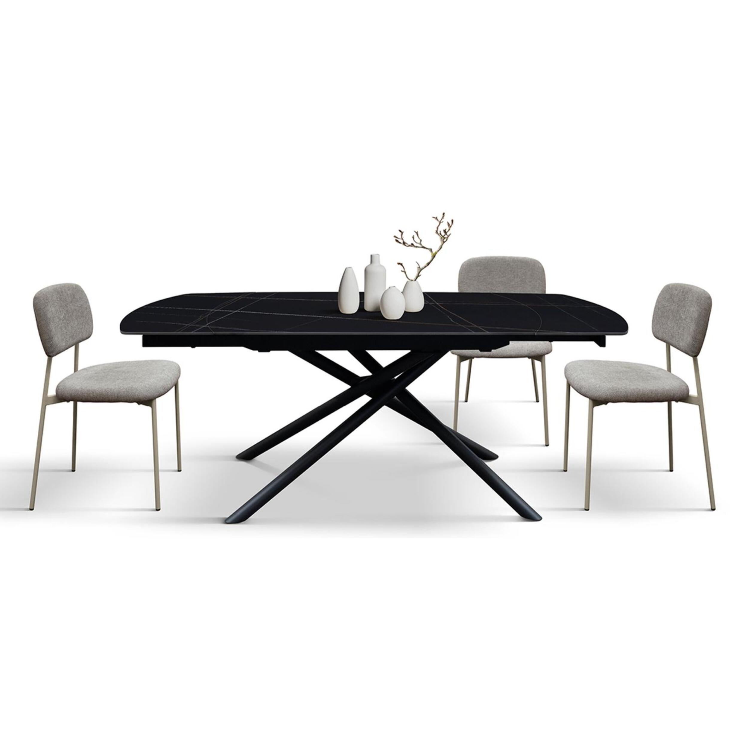 Tavolo BONIFACIO in ceramica nero Sahara e base in metallo verniciato nero, allungabile 120x88 cm - 180x88 cm