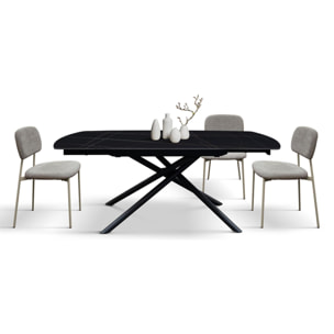 Tavolo BONIFACIO in ceramica nero Sahara e base in metallo verniciato nero, allungabile 120x88 cm - 180x88 cm