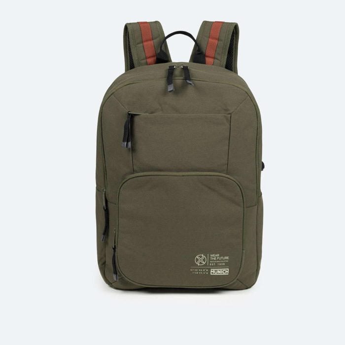 Mochila Doble Compartimento Sostenible Kaki TECA RECYCLED. DOUBLE