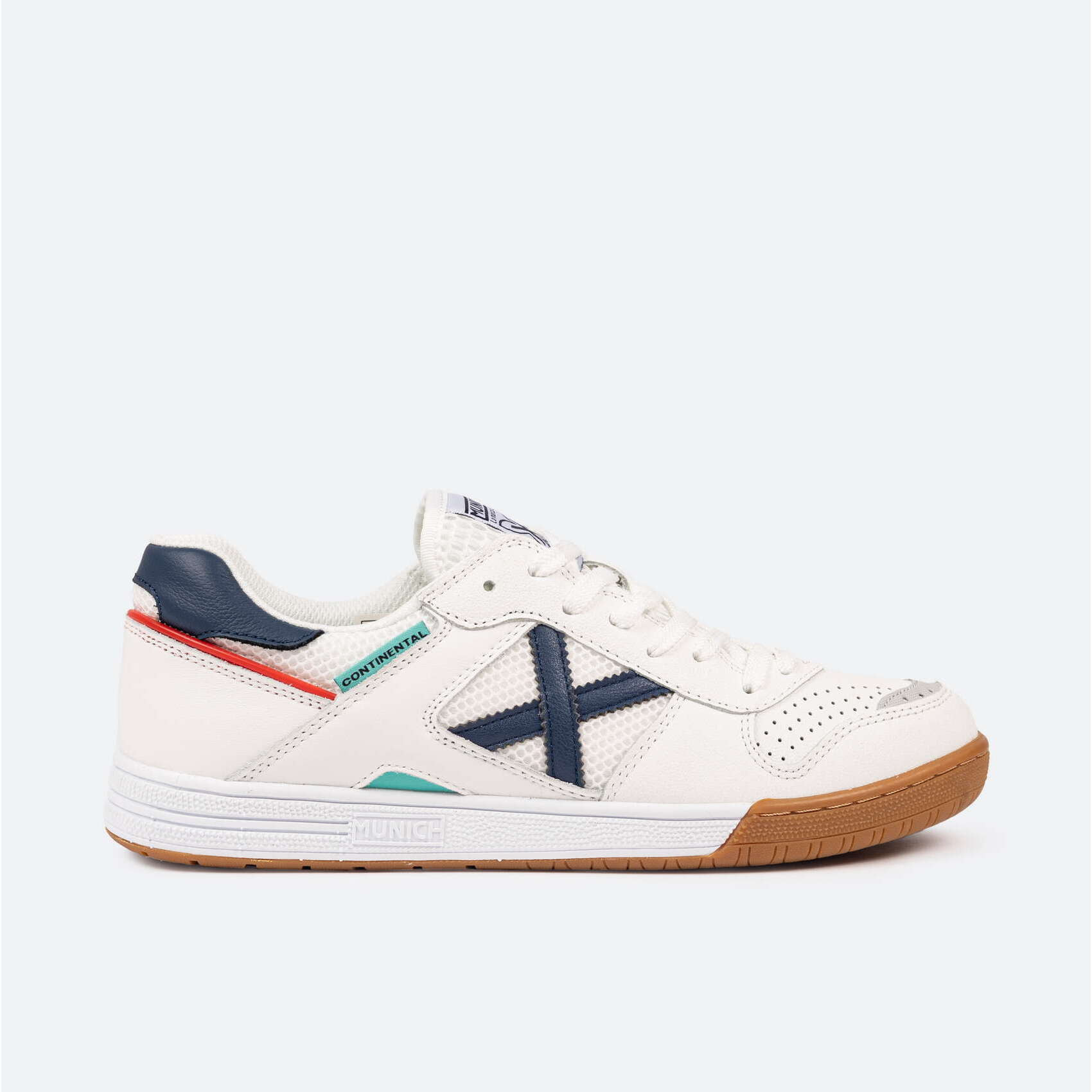 MUNICH CONTINENTAL Zapatillas fútbol sala de piel clásicas diseño profesional Blanco y Azul Marino