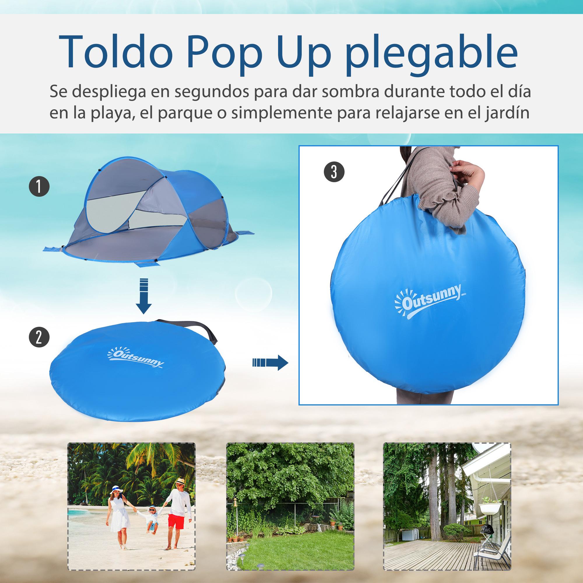 Tienda de Playa Plegable Carpa de Playa Automático para 1-2 Personas con 1 Puerta 2 Ventanas y Bolsa de Transporte para Parque Camping 200x120x90 cm Azul