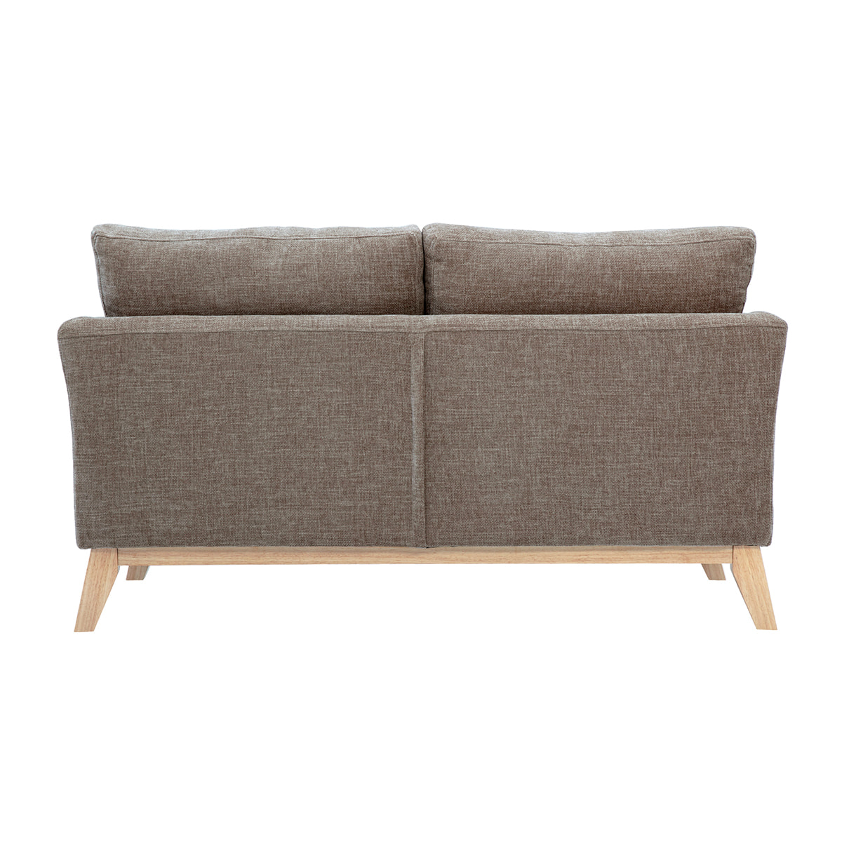 Canapé scandinave déhoussable 2 places en tissu effet velours texturé taupe et bois clair OSLO