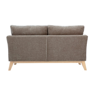 Canapé scandinave déhoussable 2 places en tissu effet velours texturé taupe et bois clair OSLO