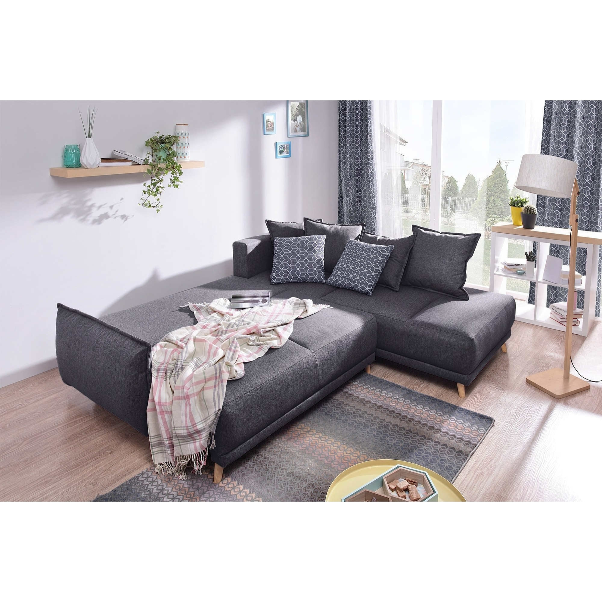 Lena - canapé d'angle droit convertible - 5 places - gris foncé - style scandinave - Gris foncé