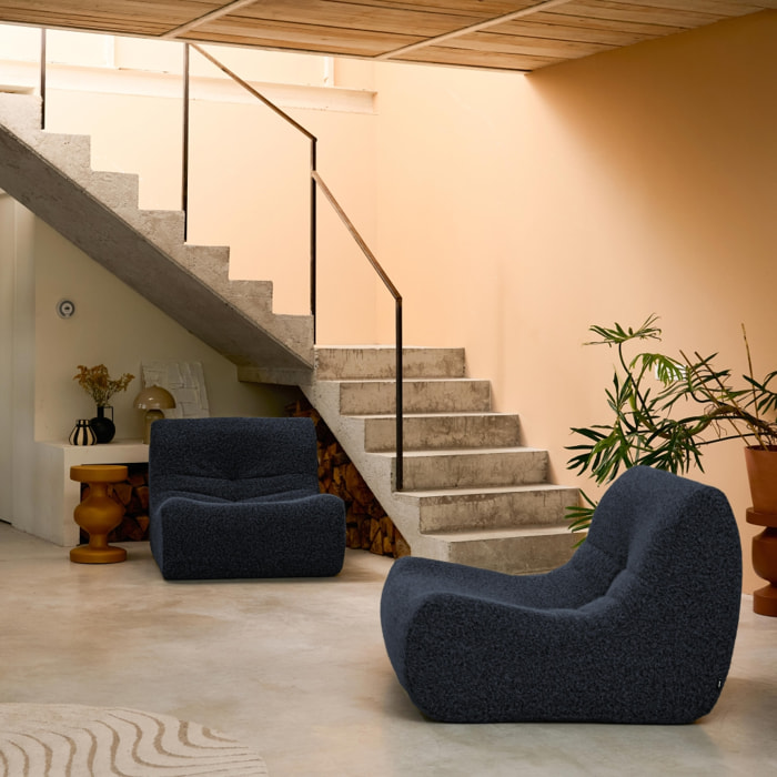 Chauffeuse tissu effet alpaca 2 places. bleu nuit. style contemporain. L 91 x P 105 x H 72cm