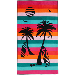 Serviette de plage éponge velours Jacquard Multicolore 95x175 470g/m² - Maupiti