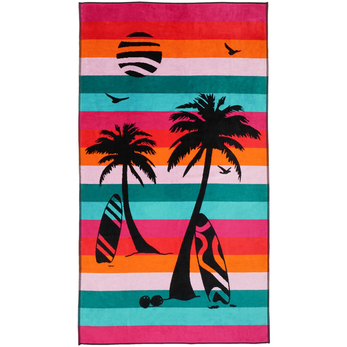 Serviette de plage éponge velours Jacquard Multicolore 95x175 470g/m² - Maupiti