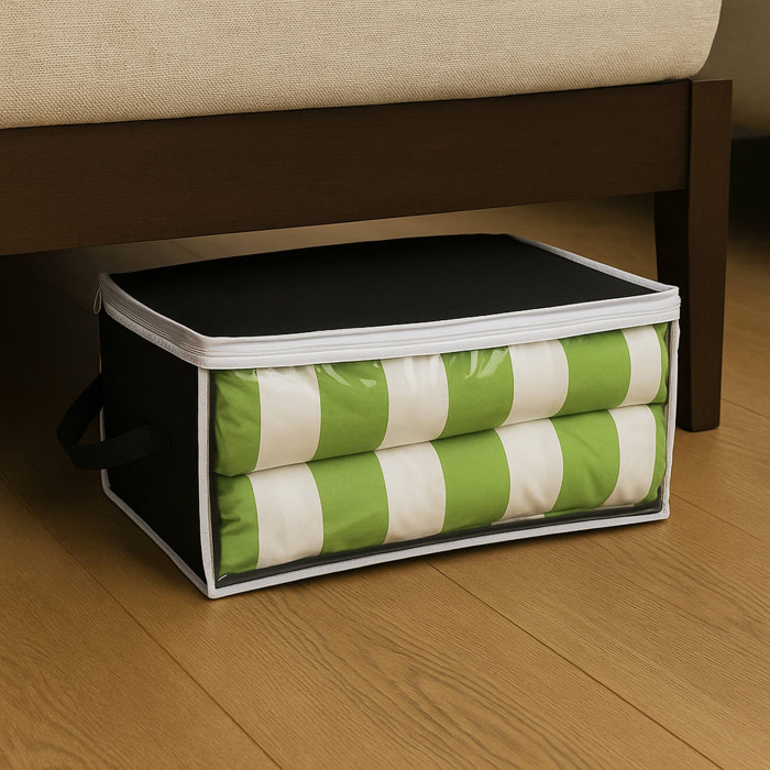 Well home bolsa de almacenamiento transparente 45x30x20cm color negro con ribetes blancos