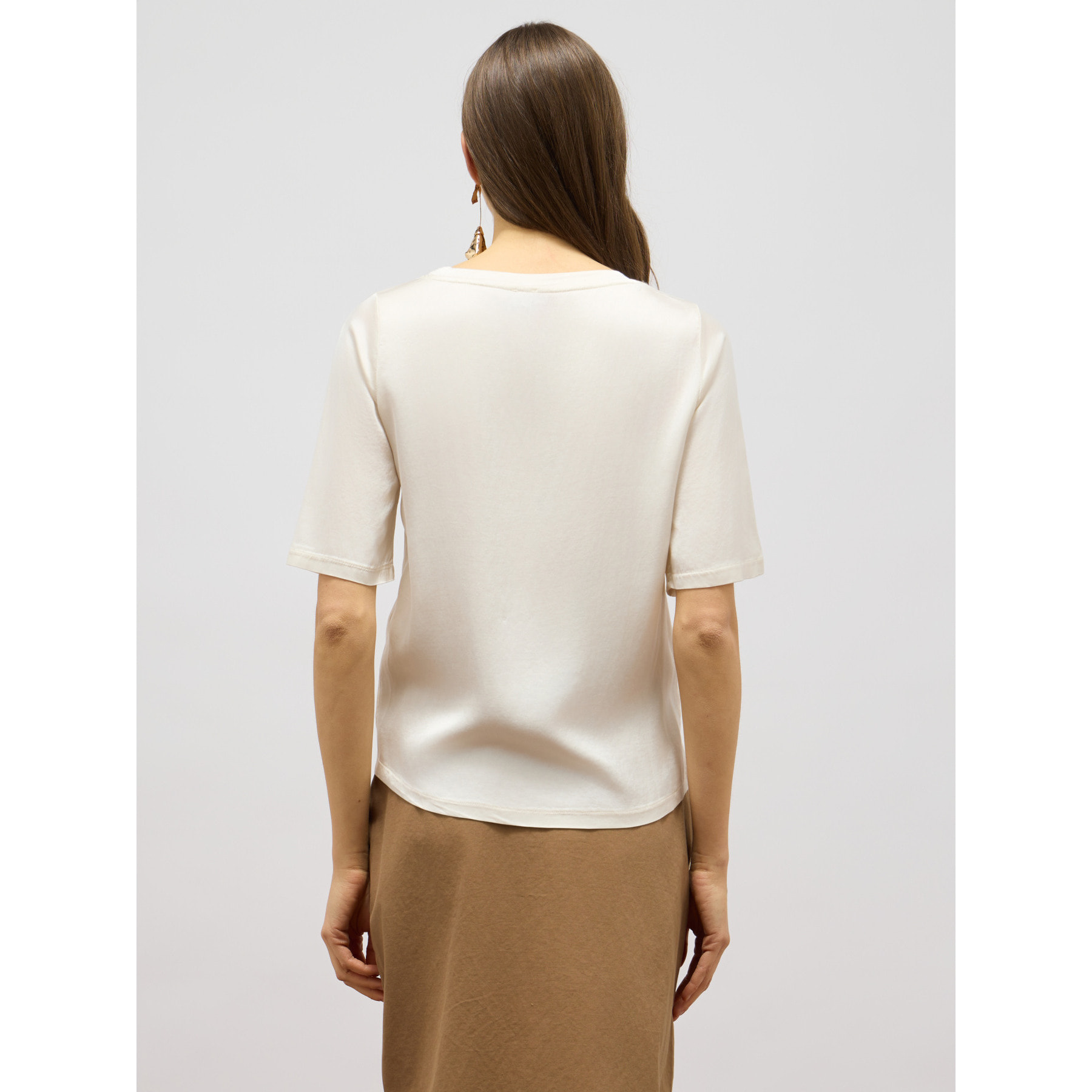 Oltre - Camiseta de raso con manga tres cuartos - Blanco