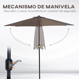 Sombrilla Parasol Jardín con Manivela Semicircular Exterior 269x138x236 cm Café