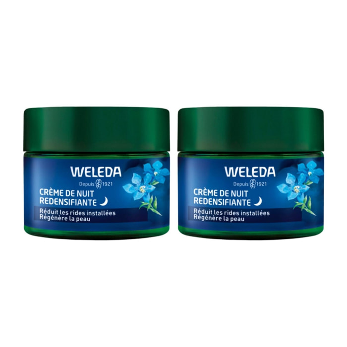 WELEDA - Duo Crème de Nuit redensifiante GENTIANE BLEUE ET EDELWEISS - Soin anti-âge redensifiant pour les femmes dès 50 ans - NATRUE - 2x40 ml
