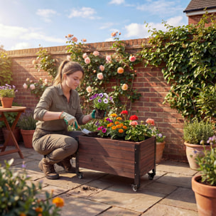 Jardinière bois métal mobile 60 x 30 x 41 cm