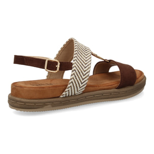 Sandalia mujer cómoda doble tira y adorno metálico