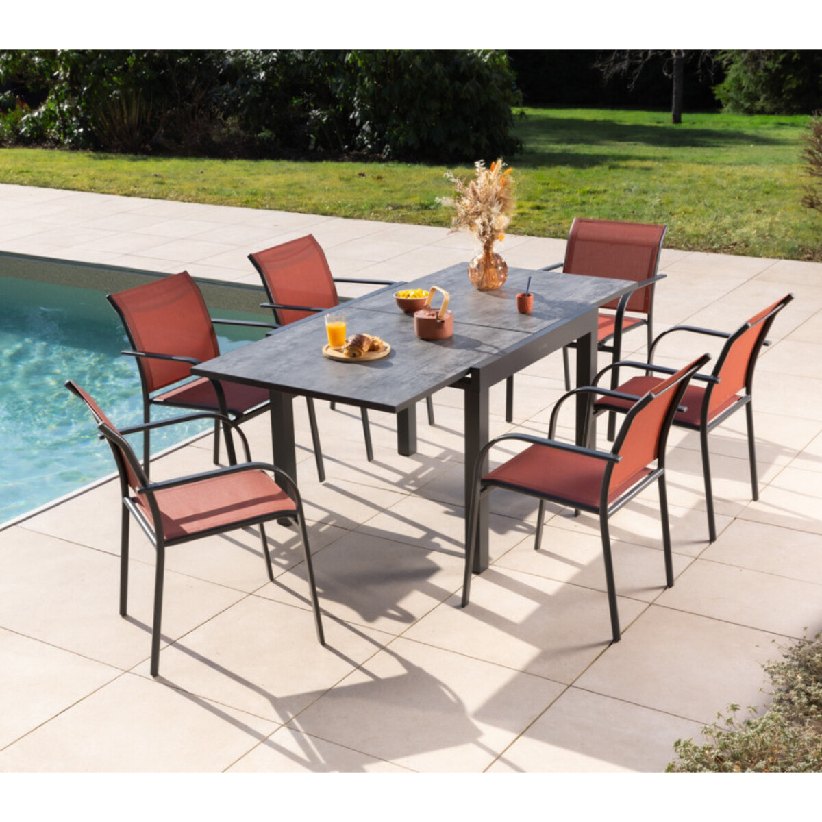 Ensemble table et chaises de jardin  - terracotta - HONFLEUR BEZIERS ARDOISE