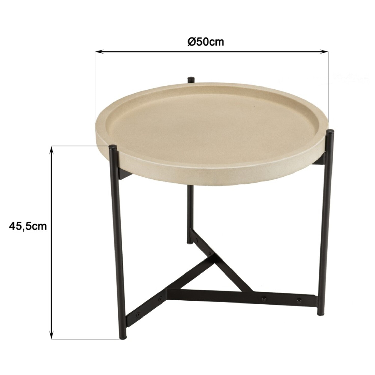 HECTOR - Table d'appoint 52x50cm plateau béton beige pieds métal noir