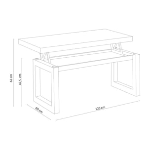 Mesa de centro elevable Loft Roble salvaje - Blanco