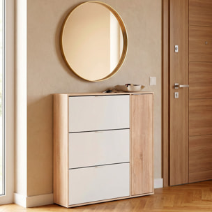 Scarpiera Salvaspazio A 3 Ribalte E 1 Anta Con Ripiani Mobile Porta Scarpe Da 30 Paia Per Ingresso Corridoio Cameretta 106x115x22 Cm Bianco E Rovere