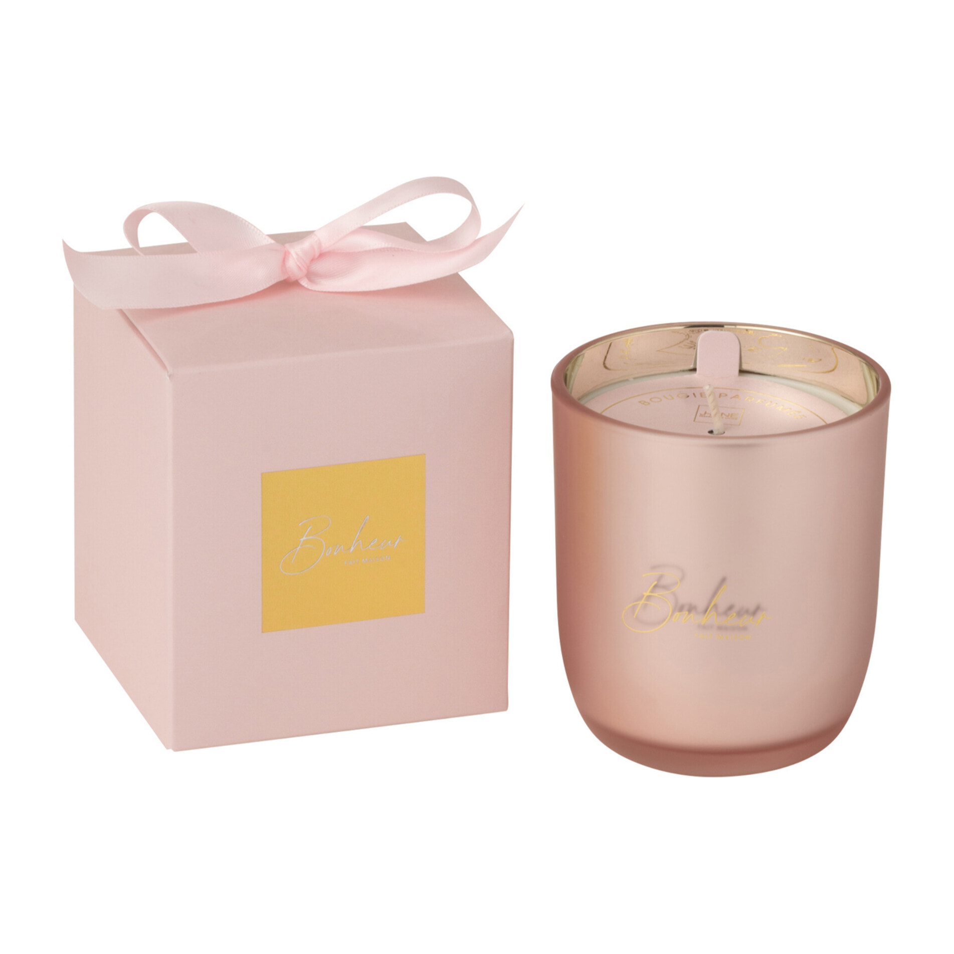 J-Line bougie parfumée Bonheur - Sapphire Amber Tea - verre - rose - small - 35H