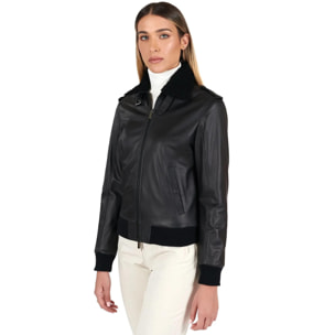 Bomber aviator in pelle nera effetto liscio