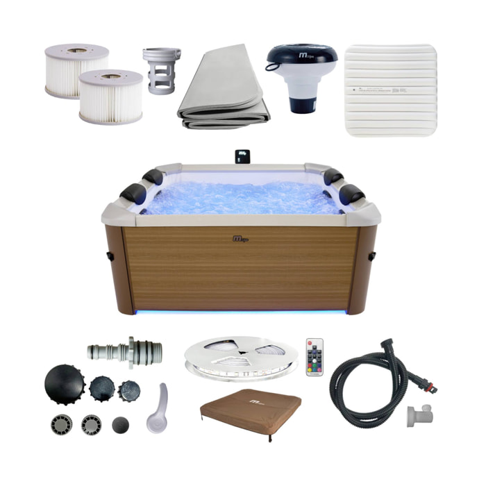 Spa rigide 6 places hydromassages. 4 coussins avec housse de protection. OSLO AMBER. beige. L 160 x P 160 x H 65 cm