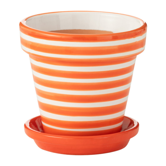 J-Line cache-pot Granada Stripes Handmade + Painted - céramique - orange - small - Ø 21 cm
