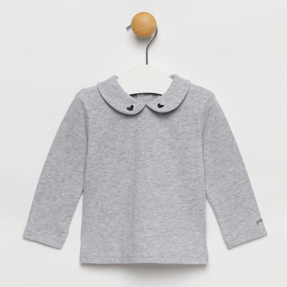 CAMICINA JERSEY GRIGIO MEL COLLETTO TONDO RICAMO CUORI