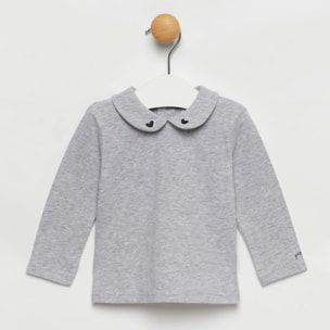 CAMICINA JERSEY GRIGIO MEL COLLETTO TONDO RICAMO CUORI