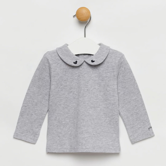 CAMICINA JERSEY GRIGIO MEL COLLETTO TONDO RICAMO CUORI
