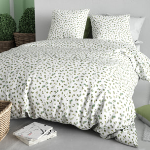 Parure housse de couette imprimé 100% coton - mérise - vert