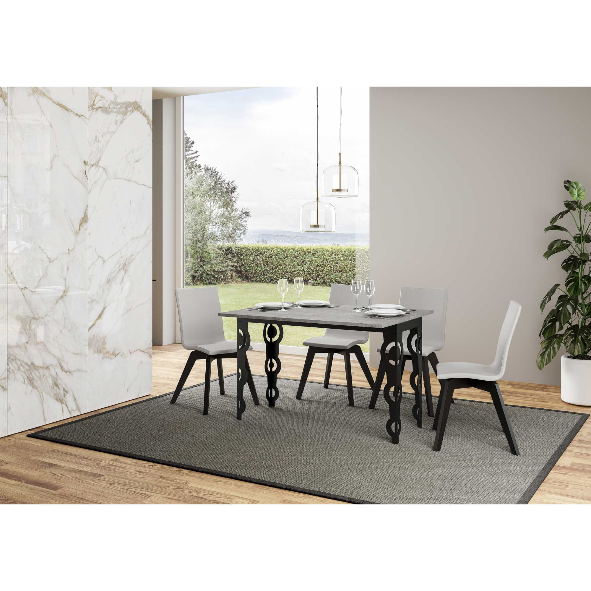 Table Karamay Double Ciment 120x45 Allongée 120x90 pieds/cadre Anthracite